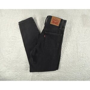 Levis Womens 24 High Waisted Black Distressed Slit Knee Mom Jeans NWT